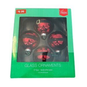 Home Elements Santa Belly Handcrafted Glass Ornaments 4 Pack 2013 Red Black